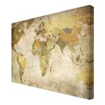 Afbeelding Wereldkaart canvas/massief sparrenhout - meerdere kleuren - 90 x 60 cm