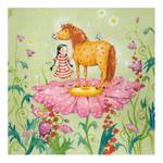 Bild Das Zauberpony auf der Blüte Leinwand /  Massivholz Fichte - Mehrfarbig - 100 x 100 cm