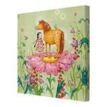 Bild Das Zauberpony auf der Blüte Leinwand /  Massivholz Fichte - Mehrfarbig - 120 x 120 cm