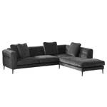 Ecksofa Gorden III Chenille - Stoff Mohs: Schwarz - Ottomane davorstehend rechts