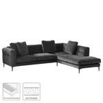 Ecksofa Gorden III Chenille - Stoff Mohs: Schwarz - Ottomane davorstehend rechts