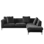 Ecksofa Gorden III Chenille - Stoff Mohs: Schwarz - Ottomane davorstehend rechts