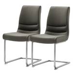 Chaises cantilever Lesno (lot de 2) Cuir véritable / Acier inoxydable - Gris