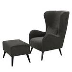 Fauteuil Pillig Fluweel - Donkergrijs - Met hocker