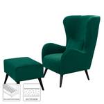 Fauteuil Pillig Fluweel - Antiek groen - Met hocker