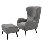 Fauteuil Pillig Velours - Gris clair - Avec repose-pieds