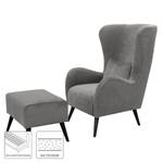 Fauteuil Pillig Velours - Gris clair - Avec repose-pieds