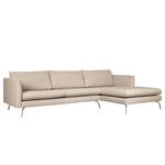 Ecksofa Kayena Webstoff Inas: Cappuccino - Longchair davorstehend rechts - Chrom glänzend