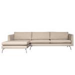 Ecksofa Kayena Webstoff Inas: Cappuccino - Longchair davorstehend links - Chrom glänzend