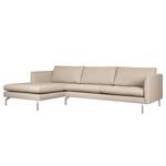 Ecksofa Kayena Webstoff Inas: Cappuccino - Longchair davorstehend links - Chrom glänzend