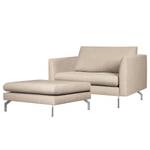 Fauteuil Kayena Tissage à plat - Tissu Inas: Cappuccino - Chrome brillant - Avec repose-pieds