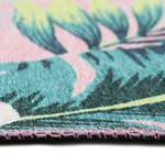 Laagpolig vloerkleed Tropical Orchid geweven stof - roze/groen - 80 x 150 cm