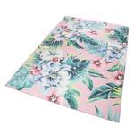 Laagpolig vloerkleed Tropical Orchid geweven stof - roze/groen - 190 x 290 cm