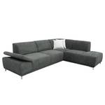 Boxspring-Ecksofa Tyner Flachgewebe - Anthrazit - Ottomane davorstehend rechts - Keine Funktion