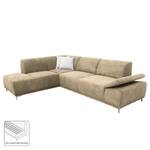 Boxspring-Ecksofa Tyner Flachgewebe - Cappuccino - Ottomane davorstehend links - Keine Funktion