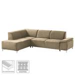 Boxspring-Ecksofa Tyner Flachgewebe - Cappuccino - Ottomane davorstehend links - Sitztiefenverstellung