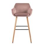 Chaises de bar Nicholas III (lot de 2) Velours / Chêne massif - Chêne - Vieux rose / Chêne