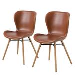 Sedia imbottita LIVARAS Pelle/Rovere Massello - marrone Vintage/Rovere - Similpelle Reena: cognac - Set da 2