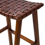 Tabouret de bar Bourbourg Cuir tressé / Teck massif - marron cognac / Teck