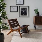 Loungefauteuil Copan leren vlechtwerk/massief teakhout - cognacbruin/teakhout