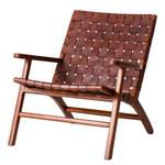 Loungesessel BOURBOURG Echtleder / Teak massiv - Braun / Teak