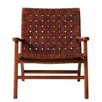 Loungesessel Bourbourg Echtleder / Teakholz massiv - Cognacbraun / Teak