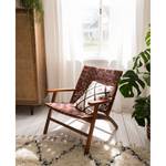 Loungefauteuil BOURBOURG echt leer/massief teakhout - bruin/teakhout