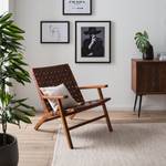 Fauteuil design Bourbourg Cuir tressé / Teck massif - marron cognac / Teck