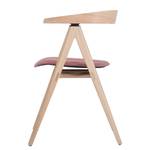 Chaise à accoudoirs Ava I Tissu / Chêne massif - Chêne clair - Rouge pastel