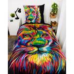 Parure de lit lion Bureau Artistique Coton - Noir / Multicolore - 135 x 200 cm + oreiller 80 x 80 cm