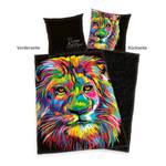 Parure de lit lion Bureau Artistique Coton - Noir / Multicolore - 135 x 200 cm + oreiller 80 x 80 cm