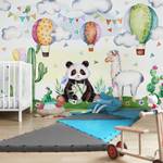 Vliestapete Panda & Lama Aquarell Vliespapier - Mehrfarbig - 288 x 190 cm