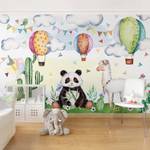 Vliestapete Panda & Lama Aquarell Vliespapier - Mehrfarbig - 432 x 290 cm