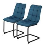 Chaise cantilever Seline Microfibre/ Acier - Noir - Bleu pétrole - Lot de 2