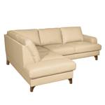 Ecksofa London Echtleder / Kunstleder - Warmes Beige - Ottomane davorstehend links - Schlaffunktion - Bettkasten