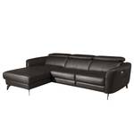 Ecksofa Leary Echtleder - Dunkelbraun - Longchair davorstehend links - Relaxfunktion