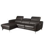 Ecksofa Leary Echtleder - Dunkelbraun - Longchair davorstehend links - Relaxfunktion