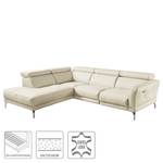 Ecksofa Lebel Echtleder - Creme - Ottomane davorstehend links - Relaxfunktion