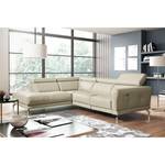 Ecksofa Lebel Echtleder - Creme - Ottomane davorstehend links - Relaxfunktion