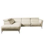 Ecksofa Lebel Echtleder - Creme - Ottomane davorstehend links - Relaxfunktion