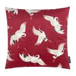 Housse de coussin grues cendrées Tissu mélangé - Rouge / Crème - Rouge