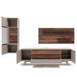 Ensemble meubles TV Misano I (3 élém.) Placage en bois véritable / Verre - Planches de chêne / Gris - Gris Sahara / Poutres en chêne - Sans éclairage