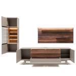 Ensemble meubles TV Misano I (3 élém.) Placage en bois véritable / Verre - Planches de chêne / Gris - Gris Sahara / Poutres en chêne - Avec éclairage