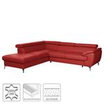 Canapé d’angle Martinez Cuir véritable / Imitation cuir - Rouge - Méridienne longue à gauche (vue de face) - Fonction couchage - Coffre de lit
