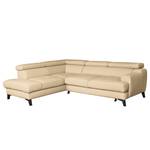 Ecksofa Lujan Echtleder / Kunstleder - Warmes Beige - Ottomane davorstehend links - Schlaffunktion - Bettkasten