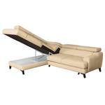 Ecksofa Lujan Echtleder / Kunstleder - Warmes Beige - Ottomane davorstehend links - Schlaffunktion - Bettkasten