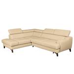 Ecksofa Lujan Echtleder / Kunstleder - Warmes Beige - Ottomane davorstehend links - Schlaffunktion - Bettkasten