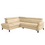 Ecksofa Junin Echtleder / Kunstleder - Warmes Beige - Ottomane davorstehend links - Schlaffunktion - Bettkasten