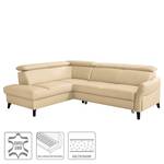 Ecksofa Junin Echtleder / Kunstleder - Warmes Beige - Ottomane davorstehend links - Schlaffunktion - Bettkasten