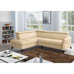 Ecksofa Junin Echtleder / Kunstleder - Warmes Beige - Ottomane davorstehend links - Schlaffunktion - Bettkasten